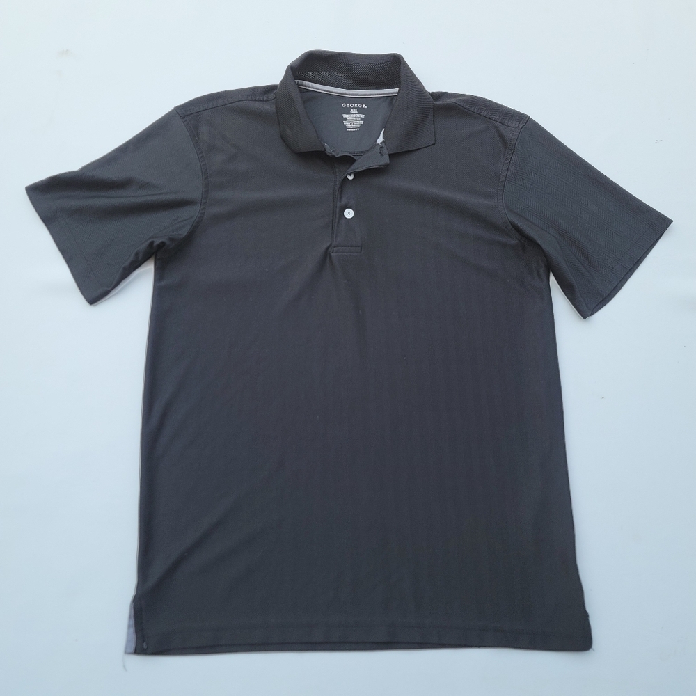 George Men’s Polo Shirt Black 3-Button Collar Short Sleeve Knit Size S (34-36)